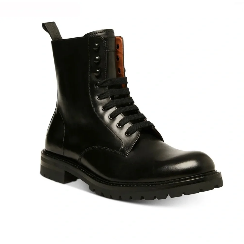 Steve Madden Combat Black Leather Boots Size 8